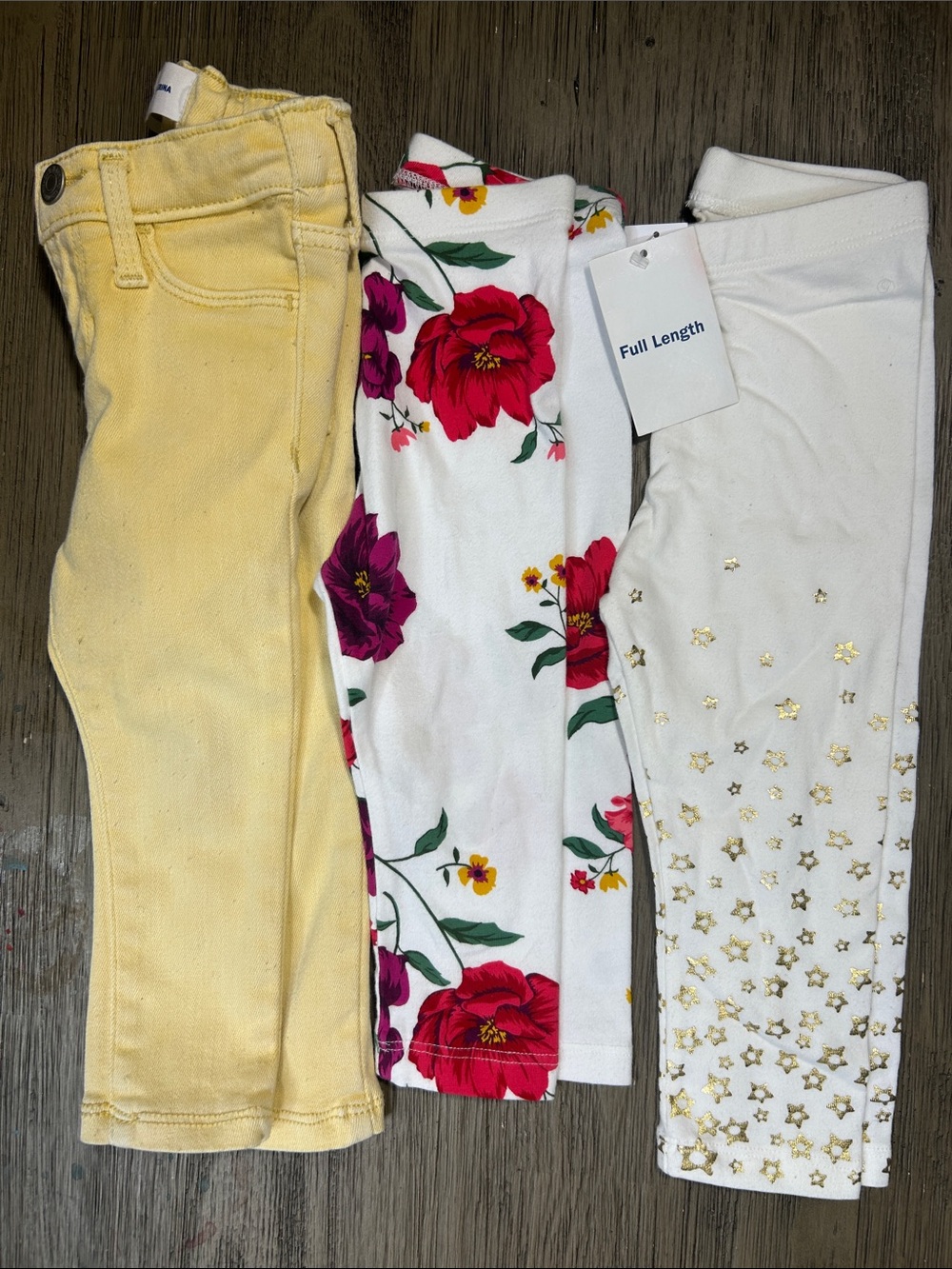 Old Navy Yellow Denim Pants & White Floral Leggings - 3- Pack